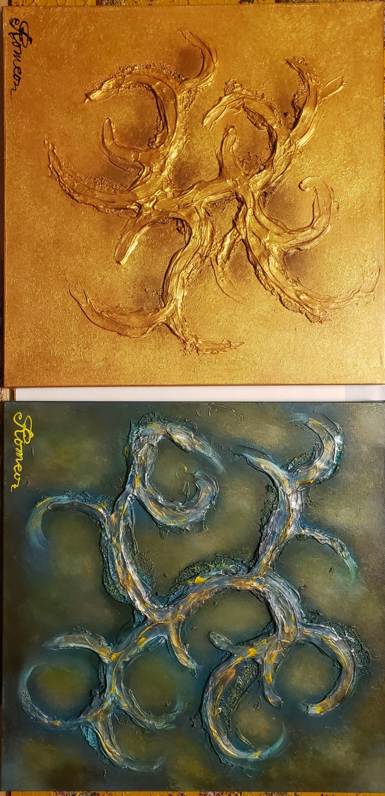 Gold and silver, acrylic-sculpture on canvas, 20×40 inch, SKU 1104-2 (6)