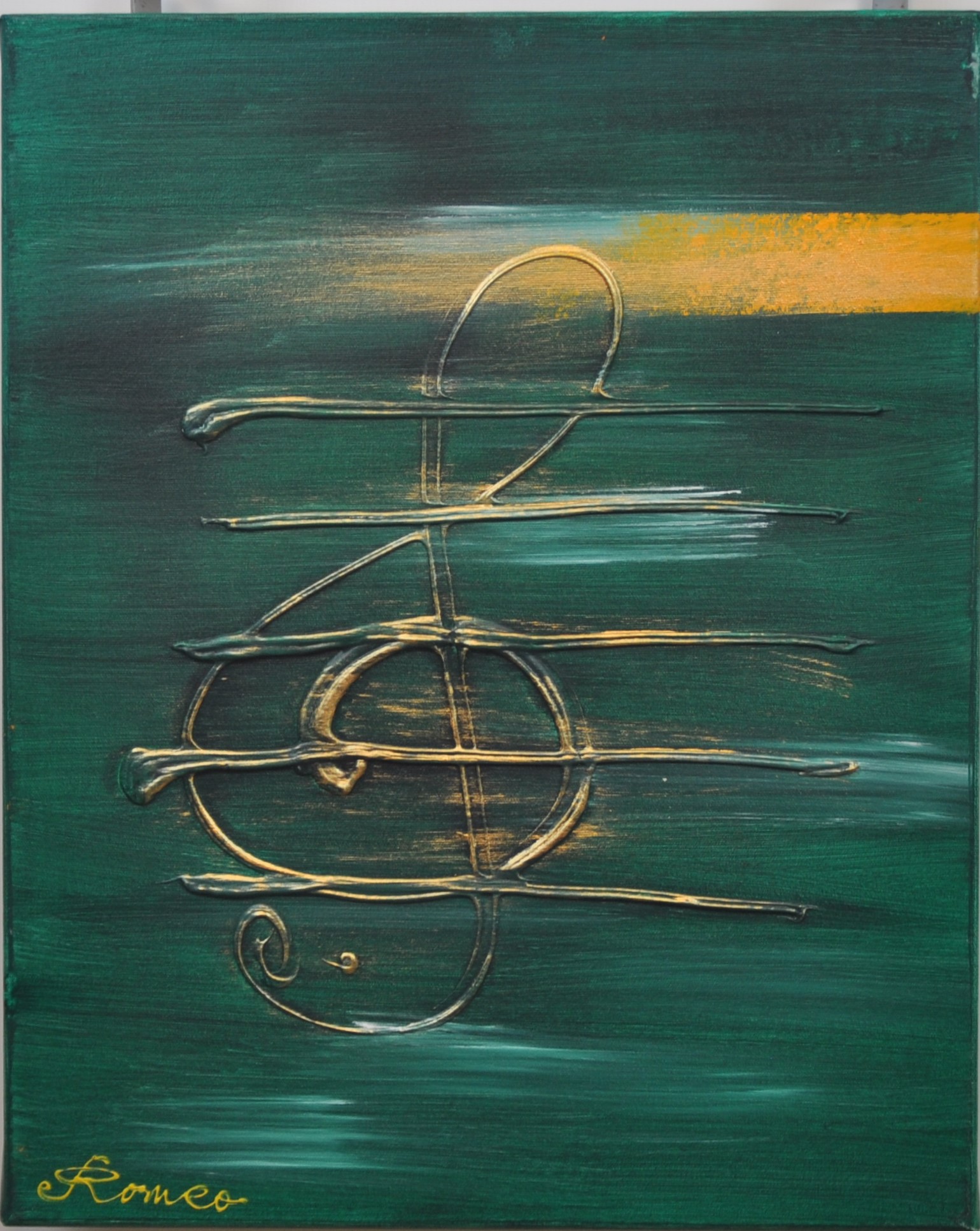 Music, Green, green, green, acrylic on canvas, 3x16x20, SKU 1088 (1)