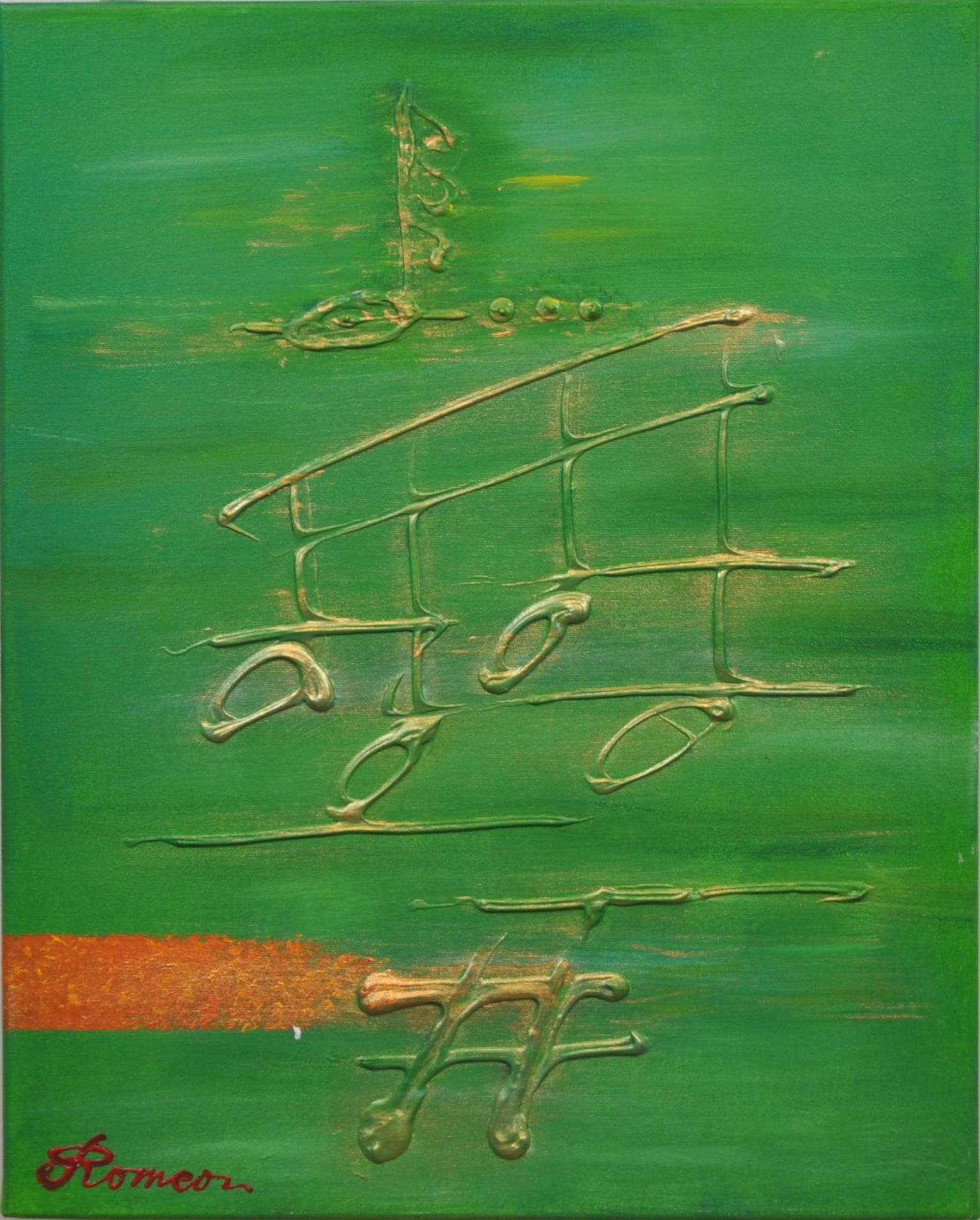 Music, Green, green, green, acrylic on canvas, 3x16x20, SKU 1088-3 – Copy